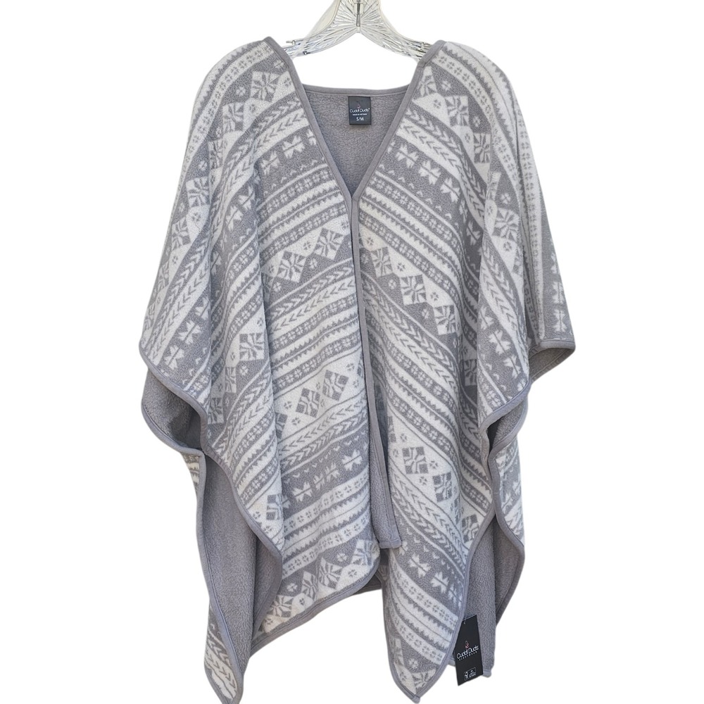 Cuddl Duds Reversible Kimono Sleep Wrap Poncho Gray Fair Isle S/M NWT